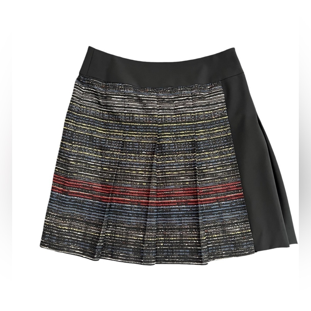 ETCETERA Women’s Black Blue Red Yellow Pleated Striped Plaited Skirt - Size 2